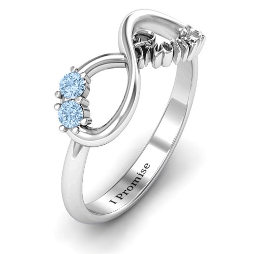 Two Stone Promise Infinity Ring – Sterling Silver with Aquamarine