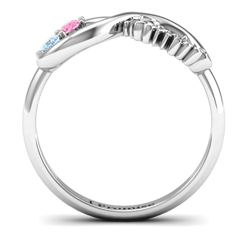 Two Stone Promise Infinity Ring – Sterling Silver with Aquamarine and Pink Tourmaline