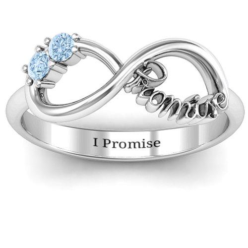Two Stone Promise Infinity Ring – Sterling Silver with Aquamarine