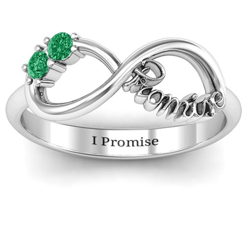 Two Stone Promise Infinity Ring – Sterling Silver with Emerald