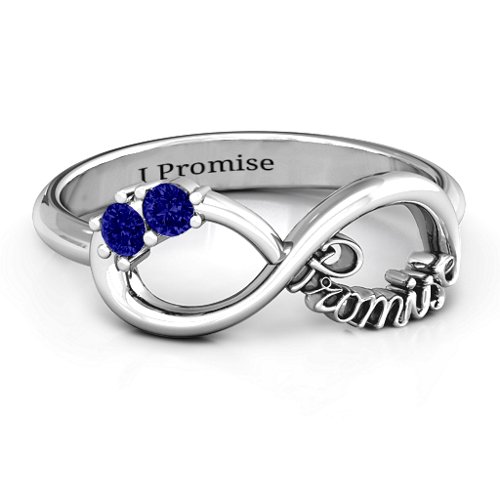 Two Stone Promise Infinity Ring – Sterling Silver with Blue Sapphire