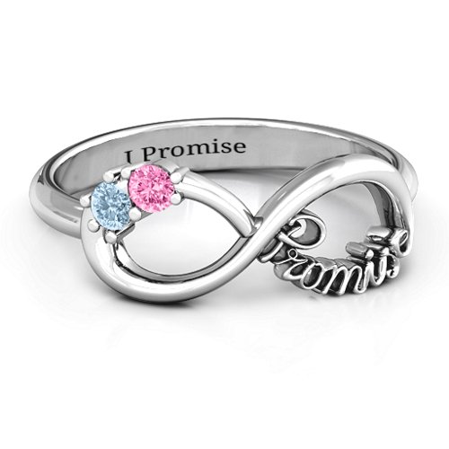 Two Stone Promise Infinity Ring – Sterling Silver with Aquamarine and Pink Tourmaline
