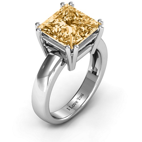 Basket Set Princess Cut Solitaire Ring – Sterling Silver with Fancy Yellow Premium Zirconia