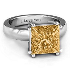 Basket Set Princess Cut Solitaire Ring – 10K Yellow Gold with Fancy Yellow Premium Zirconia
