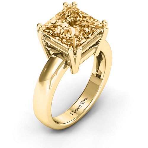 Basket Set Princess Cut Solitaire Ring – 10K Yellow Gold with Fancy Yellow Premium Zirconia