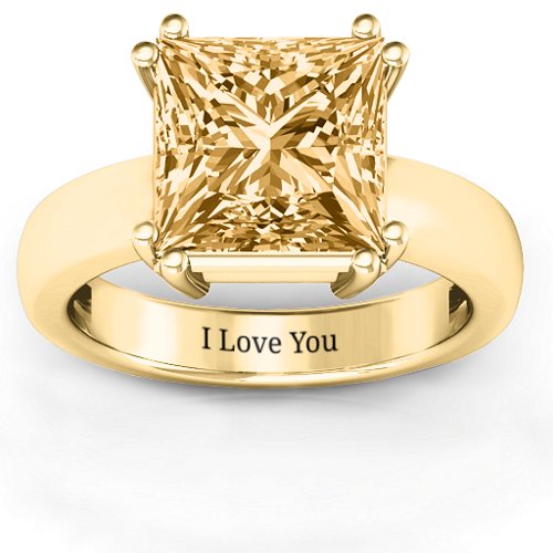 Basket Set Princess Cut Solitaire Ring – 10K Yellow Gold with Fancy Yellow Premium Zirconia