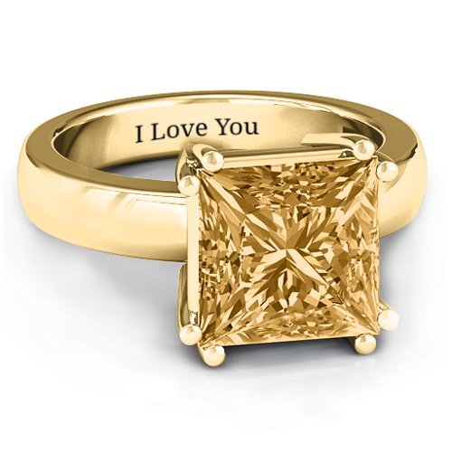 Basket Set Princess Cut Solitaire Ring – 10K Yellow Gold with Fancy Yellow Premium Zirconia