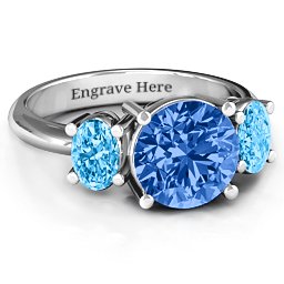 Impressive Three Stone Eternity Ring in 925 Sterling Silver with Fancy Blue Premium Zirconia and Blue Topaz