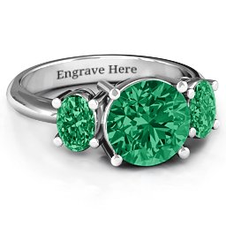 Impressive Three Stone Eternity Ring in 925 Sterling Silver with Green Premium Zirconia and Emerald