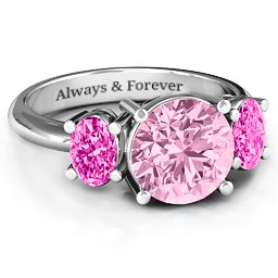 Impressive Three Stone Eternity Ring in 925 Sterling Silver with Fancy Pink Premium Zirconia and Pink Tourmaline
