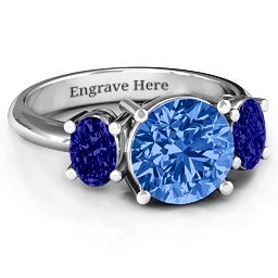 Impressive Three Stone Eternity Ring in 925 Sterling Silver with Fancy Blue Premium Zirconia and Blue Sapphire