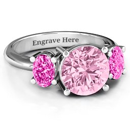 Impressive Three Stone Eternity Ring in 925 Sterling Silver with Fancy Pink Premium Zirconia and Pink Tourmaline