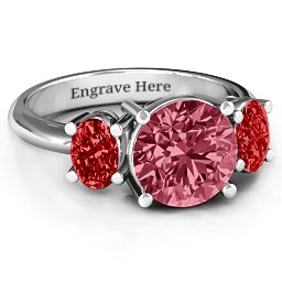 Impressive Three Stone Eternity Ring in 925 Sterling Silver with Red Premium Zirconia and Garnet