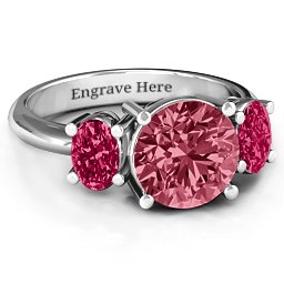 Impressive Three Stone Eternity Ring in 925 Sterling Silver with Red Premium Zirconia and Ruby