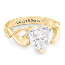 Heart Shaped Stone with Interwoven Heart Infinity Band Ring in 18K Gold Plated Silver with White Premium Zirconia