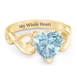Heart Shaped Stone with Interwoven Heart Infinity Band Ring in 18K Gold Plated Silver with Fancy Blue Premium Zirconia