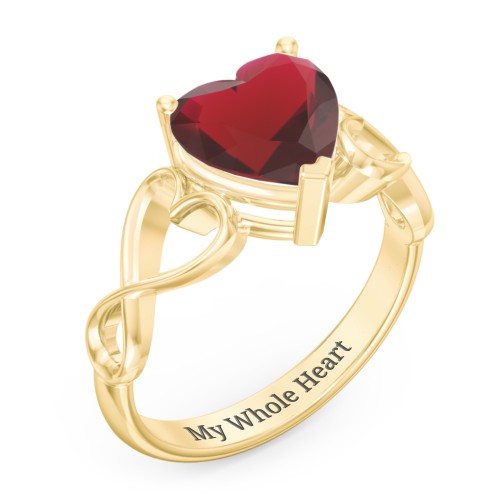 Heart Shaped Stone with Interwoven Heart Infinity Band Ring – 18K Gold Plated Silver with Red Premium Zirconia