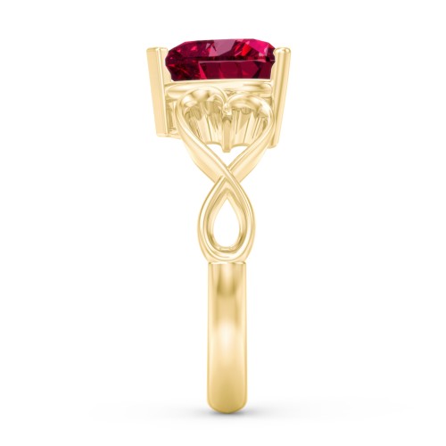 Heart Shaped Stone with Interwoven Heart Infinity Band Ring – 18K Gold Plated Silver with Red Premium Zirconia
