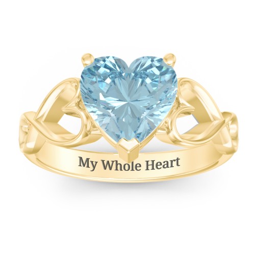Heart Shaped Stone with Interwoven Heart Infinity Band Ring – 18K Gold Plated Silver with Fancy Blue Premium Zirconia