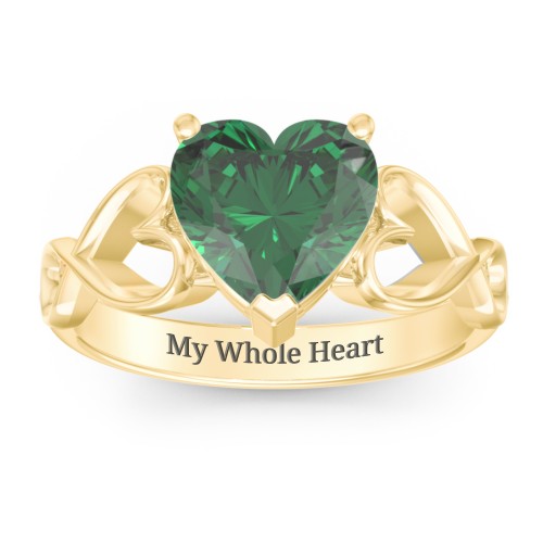 Heart Shaped Stone with Interwoven Heart Infinity Band Ring – 18K Gold Plated Silver with Green Premium Zirconia