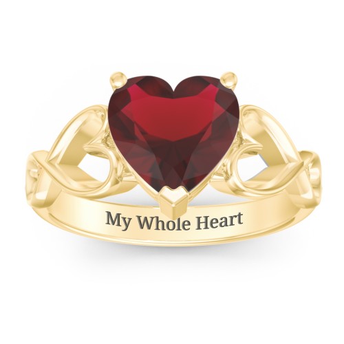 Heart Shaped Stone with Interwoven Heart Infinity Band Ring – 18K Gold Plated Silver with Red Premium Zirconia