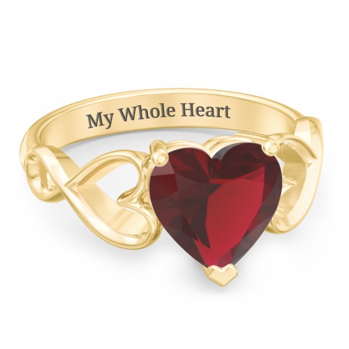 Heart Shaped Stone with Interwoven Heart Infinity Band Ring – 18K Gold Plated Silver with Red Premium Zirconia