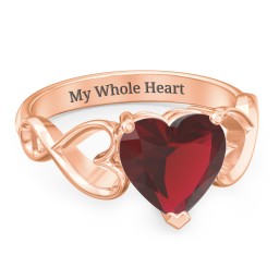 Heart Shaped Stone with Interwoven Heart Infinity Band Ring in 10K Solid Rose Gold with Red Premium Zirconia