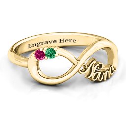 2-10 Stone Nana Infinity Ring in 10K Solid Yellow Gold with Emerald, Ruby, Cubic Zirconia, Amethyst, Pink Tourmaline, Blue Sapphire, and Aquamarine