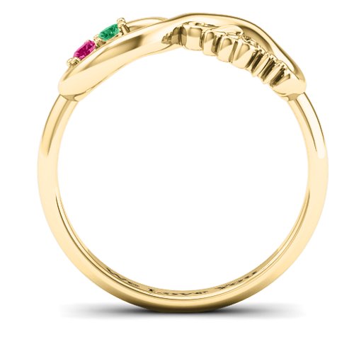 2-10 Stone Nana Infinity Ring – 10K Yellow Gold with Emerald and Ruby