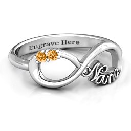 2-10 Stone Nana Infinity Ring in 925 Sterling Silver with Citrine, Cubic Zirconia, Amethyst, Pink Tourmaline, Blue Sapphire, and Aquamarine