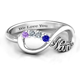 2-10 Stone Nana Infinity Ring in 925 Sterling Silver with Blue Sapphire, Cubic Zirconia, Amethyst, Pink Tourmaline, and Aquamarine