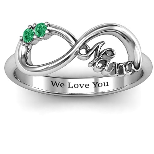 2-10 Stone Nana Infinity Ring – Sterling Silver with Emerald