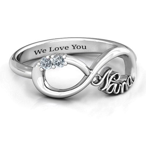 2-10 Stone Nana Infinity Ring – Sterling Silver with Diamond