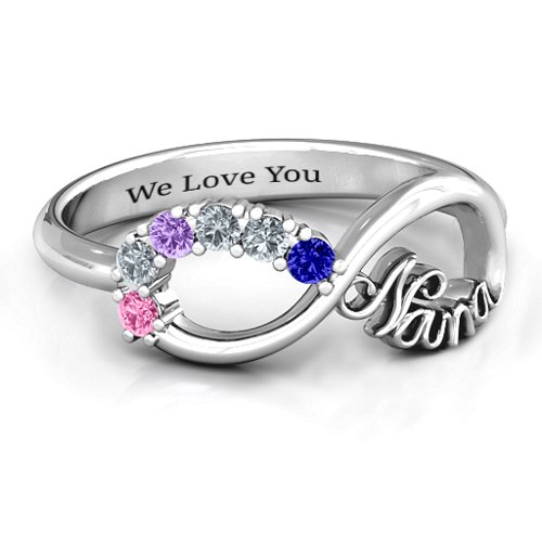 2-10 Stone Nana Infinity Ring – Sterling Silver with Blue Sapphire, Cubic Zirconia, Amethyst, and Pink Tourmaline