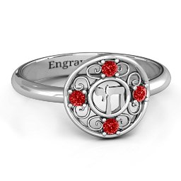 Chai Filigree Ring in 925 Sterling Silver with Garnet