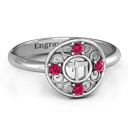 Chai Filigree Ring in 925 Sterling Silver with Ruby