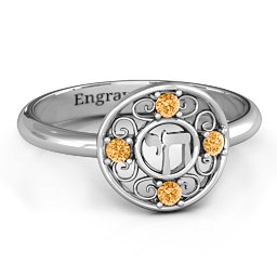 Chai Filigree Ring in 925 Sterling Silver with Citrine