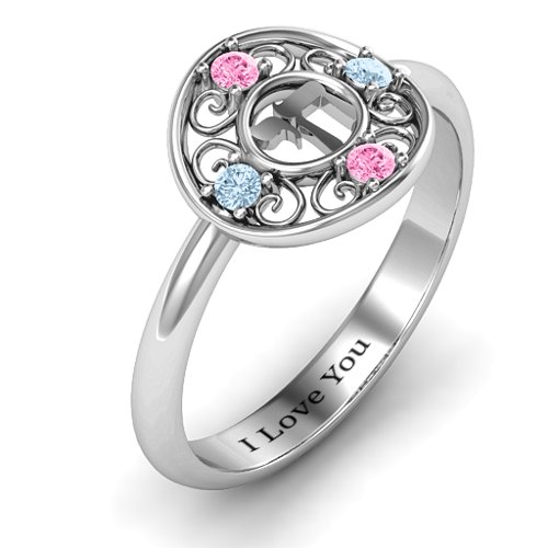 Chai Filigree Ring – Sterling Silver with Pink Tourmaline and Aquamarine