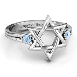 Classic Star of David Ring in 925 Sterling Silver with Aquamarine