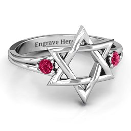 Classic Star of David Ring in 925 Sterling Silver with Ruby