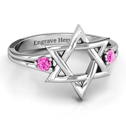 Classic Star of David Ring in 925 Sterling Silver with Pink Tourmaline