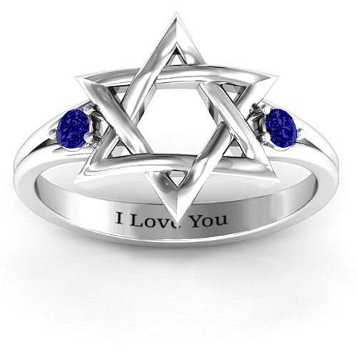 Classic Star of David Ring – Sterling Silver with Blue Sapphire