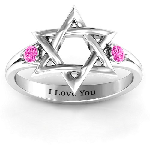 Classic Star of David Ring – Sterling Silver with Pink Tourmaline