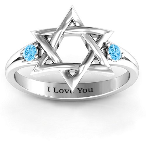 Classic Star of David Ring – Sterling Silver with Blue Topaz