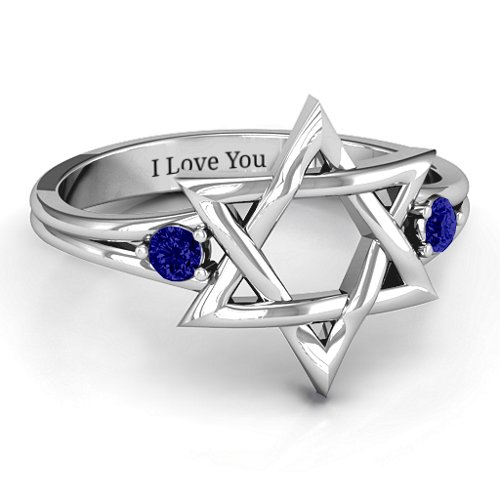 Classic Star of David Ring – Sterling Silver with Blue Sapphire