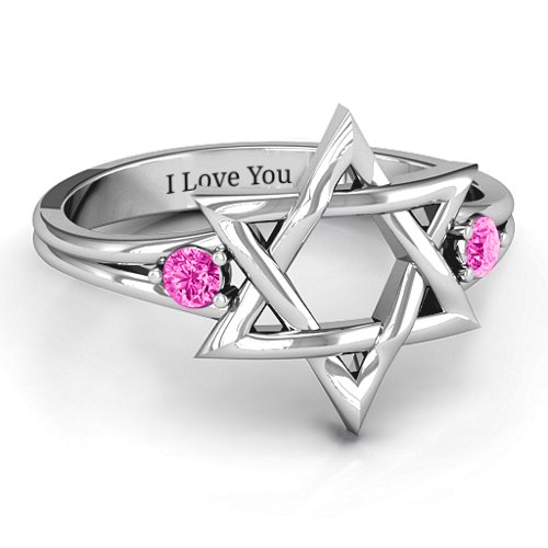 Classic Star of David Ring – Sterling Silver with Pink Tourmaline