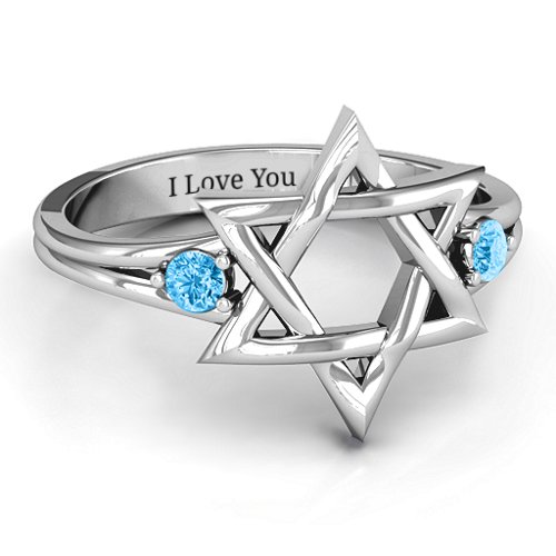 Classic Star of David Ring – Sterling Silver with Blue Topaz