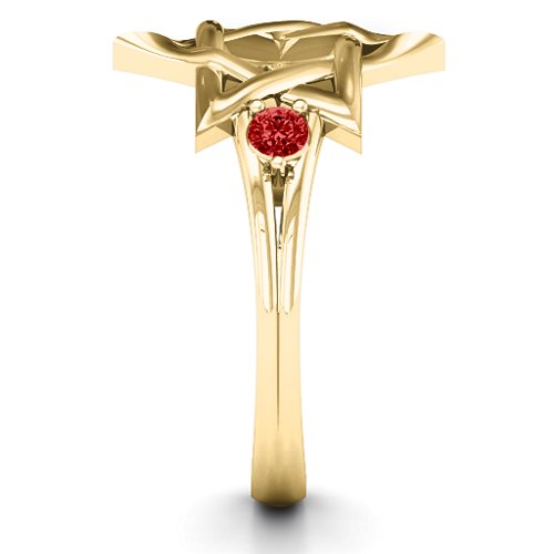 Classic Star of David Ring – 10K Yellow Gold with Garnet and Aquamarine