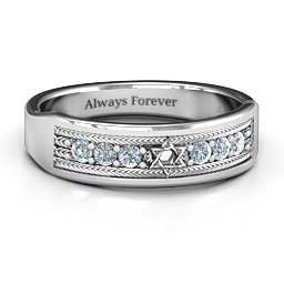 Star of David Band Ring in 925 Sterling Silver with Diamond