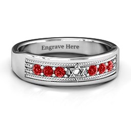 Star of David Band Ring in 925 Sterling Silver with Garnet